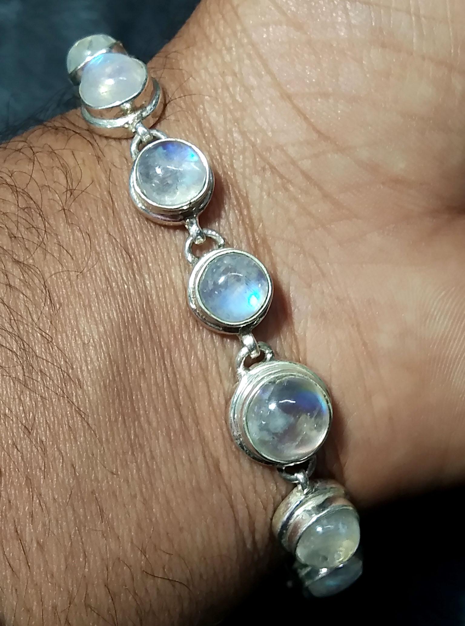 Natural Rainbow Moonstone Bracelet, Good Quality Gemstone Bracelet, 925 Sterling Silver Jewelry, Handmade Bracelet, Gift For Girls & Women.